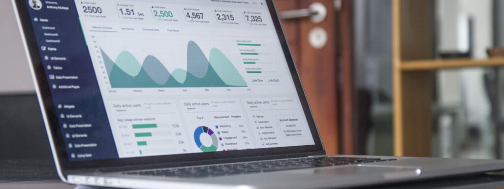 Laptop computer showing marketing metrics